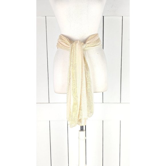 Vintage sheer lightweight beige gold metallic thread striped wide wrap tie belt - Picture 1 of 4